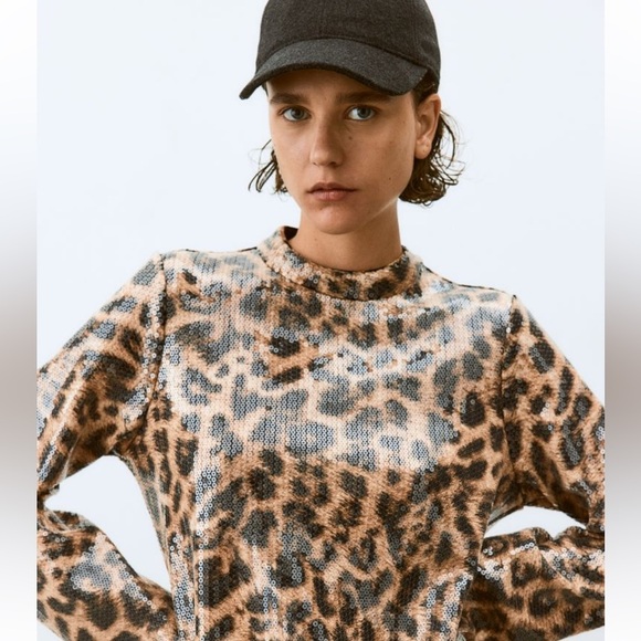 H&M SEQUINED A-LINE DRESS LEOPARD ANIMAL PRINT NWT SIZE S - Picture 5 of 12